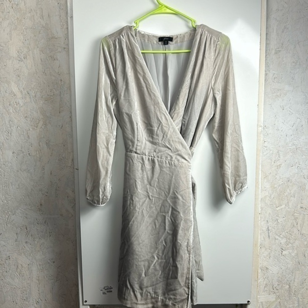 J.Crew Wrap Drapey Velvet Gray‎ Long Sleeve Dress K0145